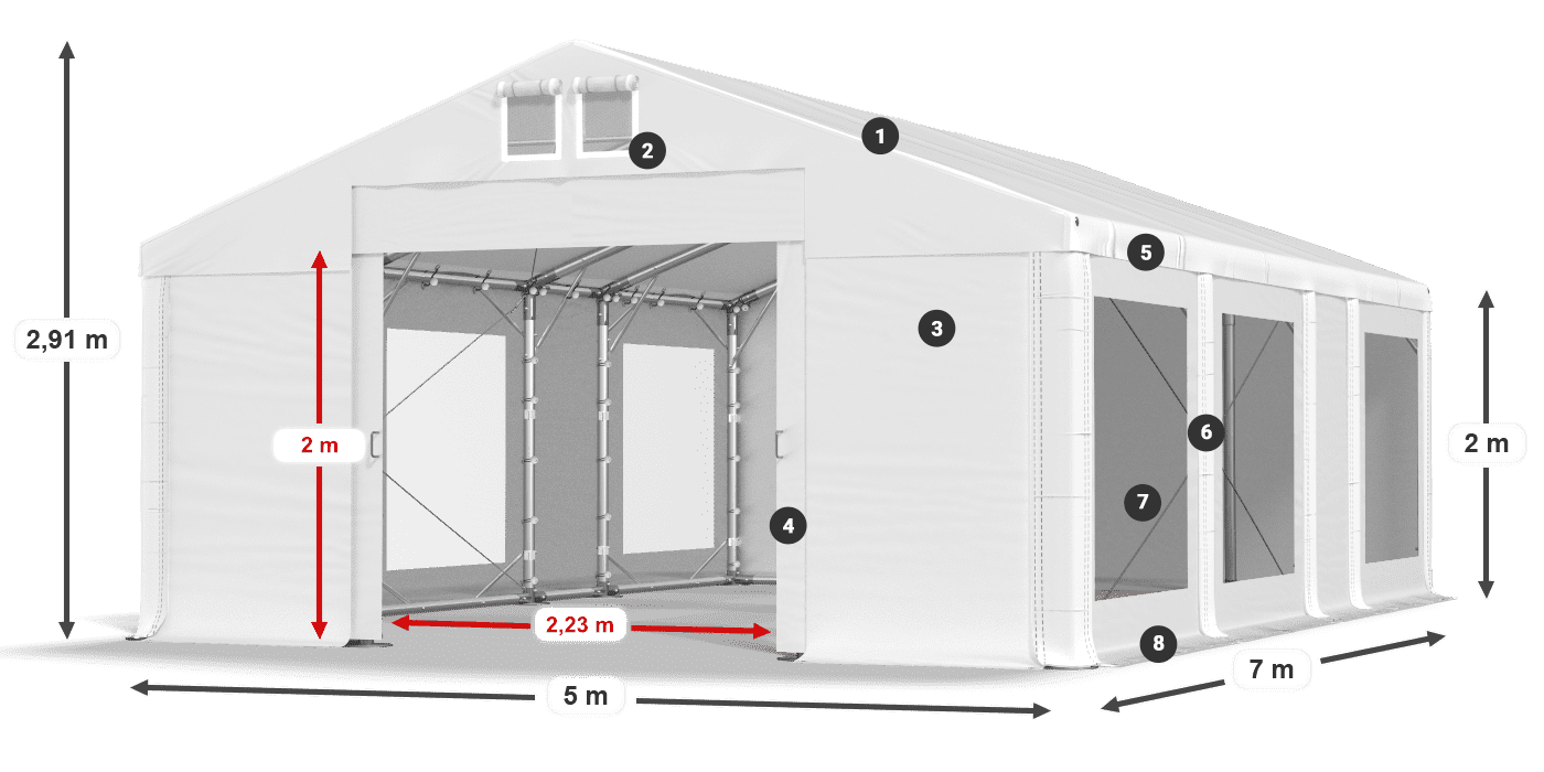 Tetto: MS 580 PVC Pareti: MS 580 PVC 2m leggenda