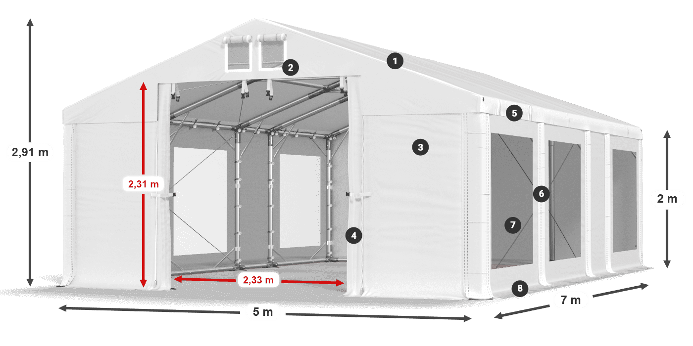 Tetto: MS 580 PVC Pareti: MS 580 PVC 2m leggenda