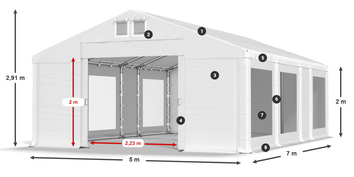 Tetto: MS 580 PVC Pareti: MS 580 PVC 2m leggenda