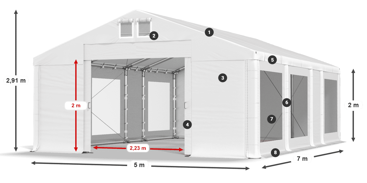 Tetto: MS 580 PVC Pareti: MS 580 PVC 2m leggenda