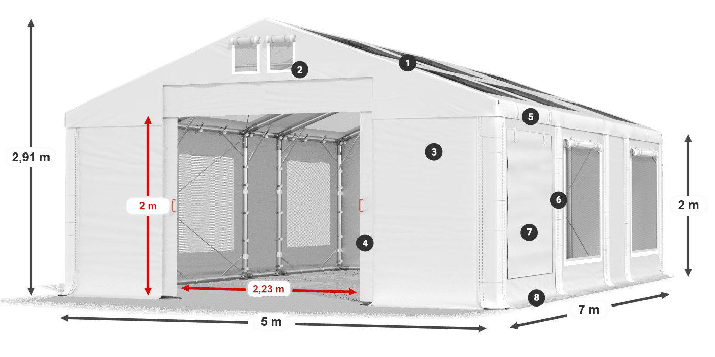 Tetto: MS T 580 PVC Pareti: SDM 500 PVC 2m leggenda