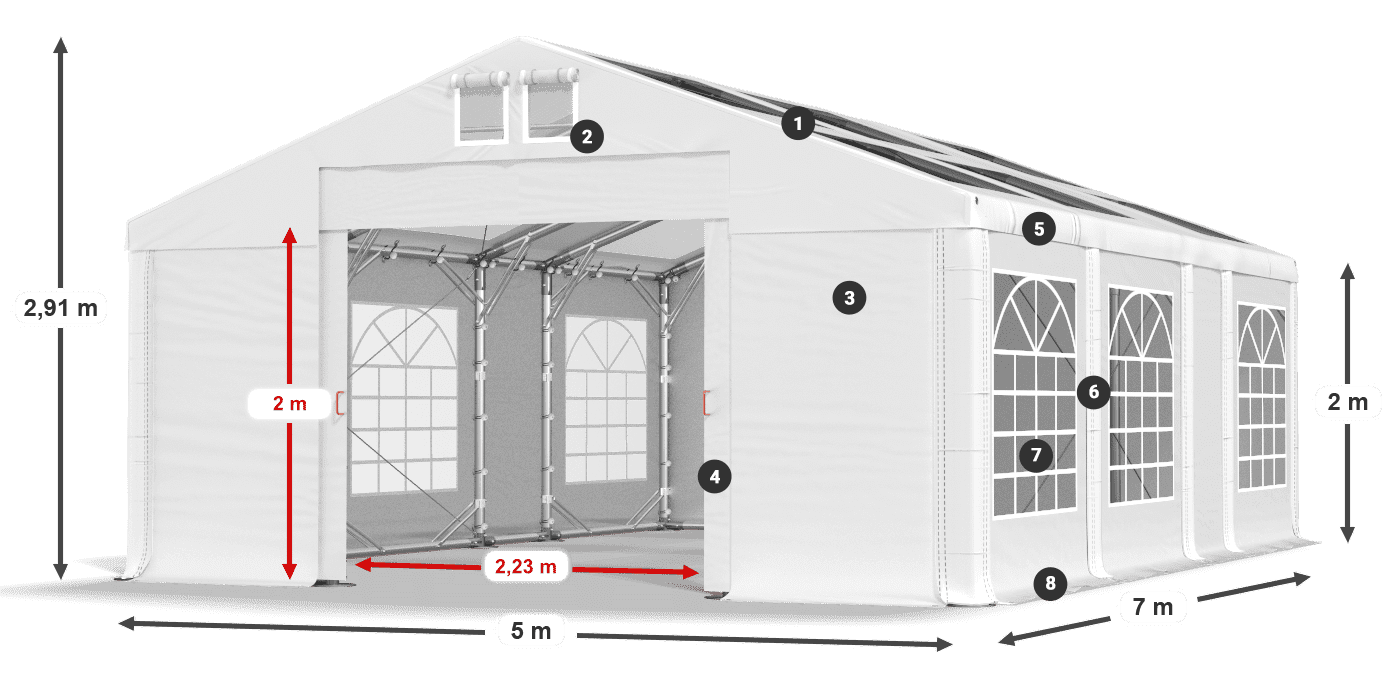 Tetto: MS 580 PVC Pareti: SD 500 PVC 2m leggenda