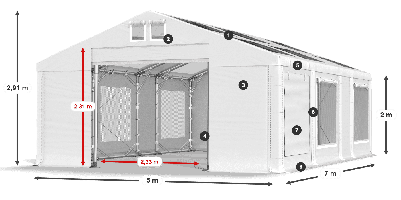 Tetto: MS T 580 PVC Pareti: SDM 500 PVC 2m leggenda