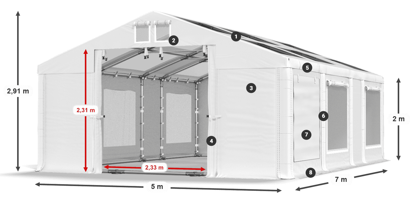 Tetto: MS T 580 PVC Pareti: SDM 500 PVC 2m leggenda