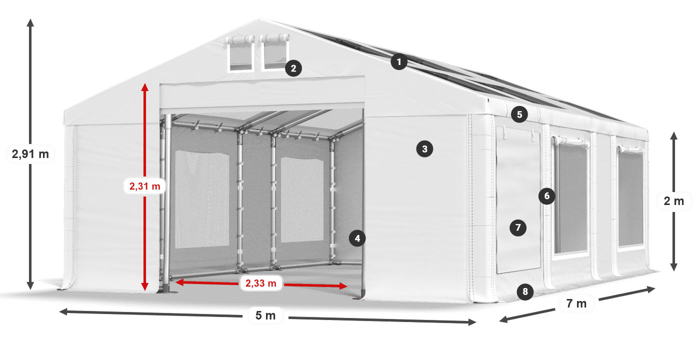 Tetto: MS T 580 PVC Pareti: SDM 500 PVC 2m leggenda