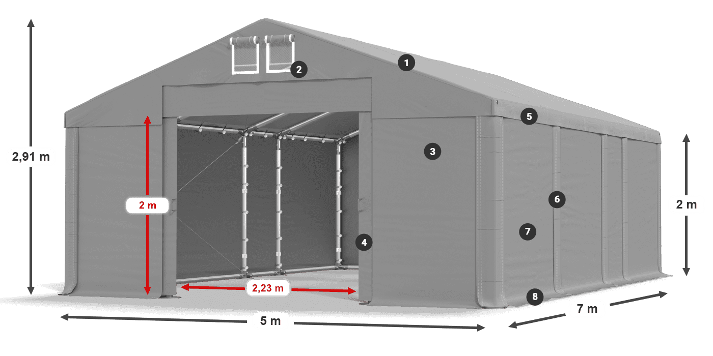 Tetto: MS 580 PVC Pareti: SD 500 PVC 2m leggenda