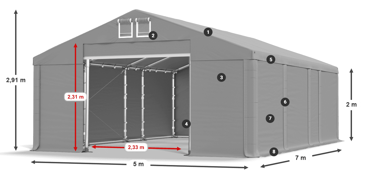 Tetto: MS 580 PVC Pareti: SD 500 PVC 2m leggenda