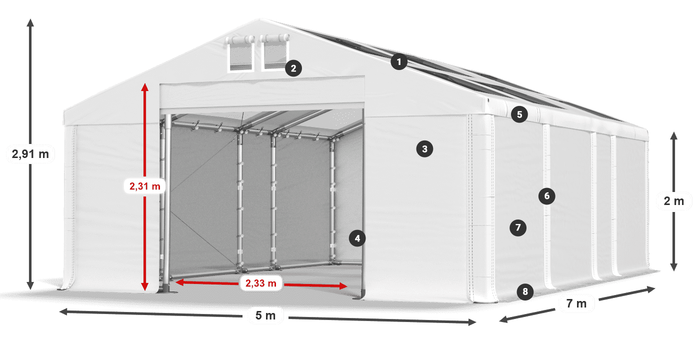 Tetto: MS T 580 PVC Pareti: SD 500 PVC 2m leggenda