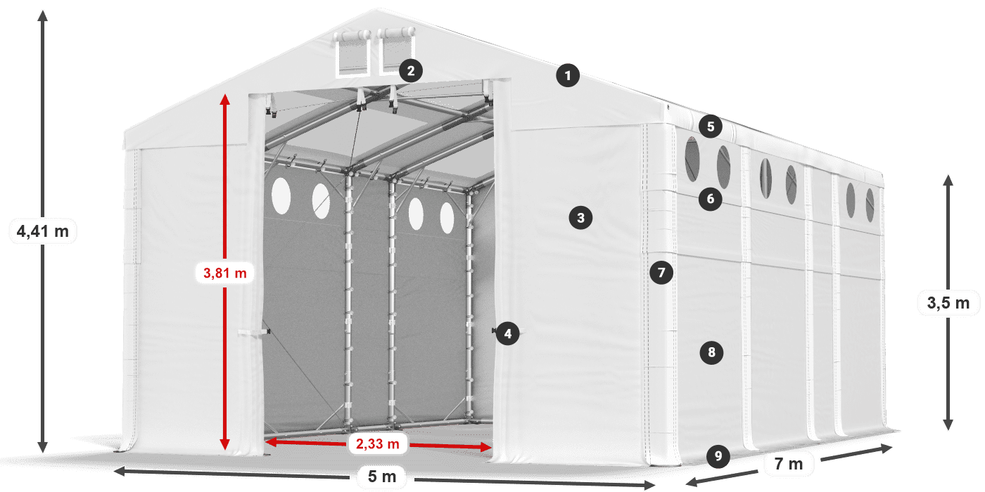 Tetto: MS T 580 PVC Pareti: FR O 620 PVC 3.5m leggenda