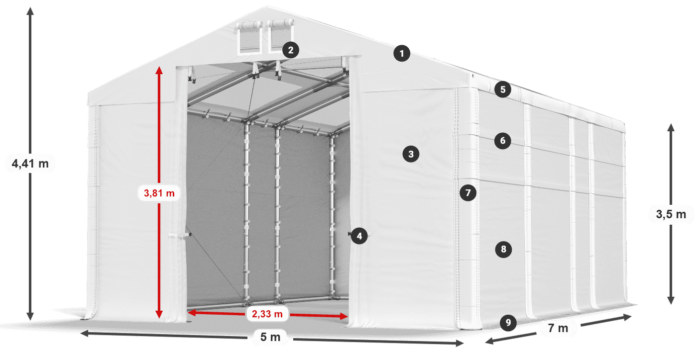 Tetto: MS T 580 PVC Pareti: FR 620 PVC 3.5m leggenda