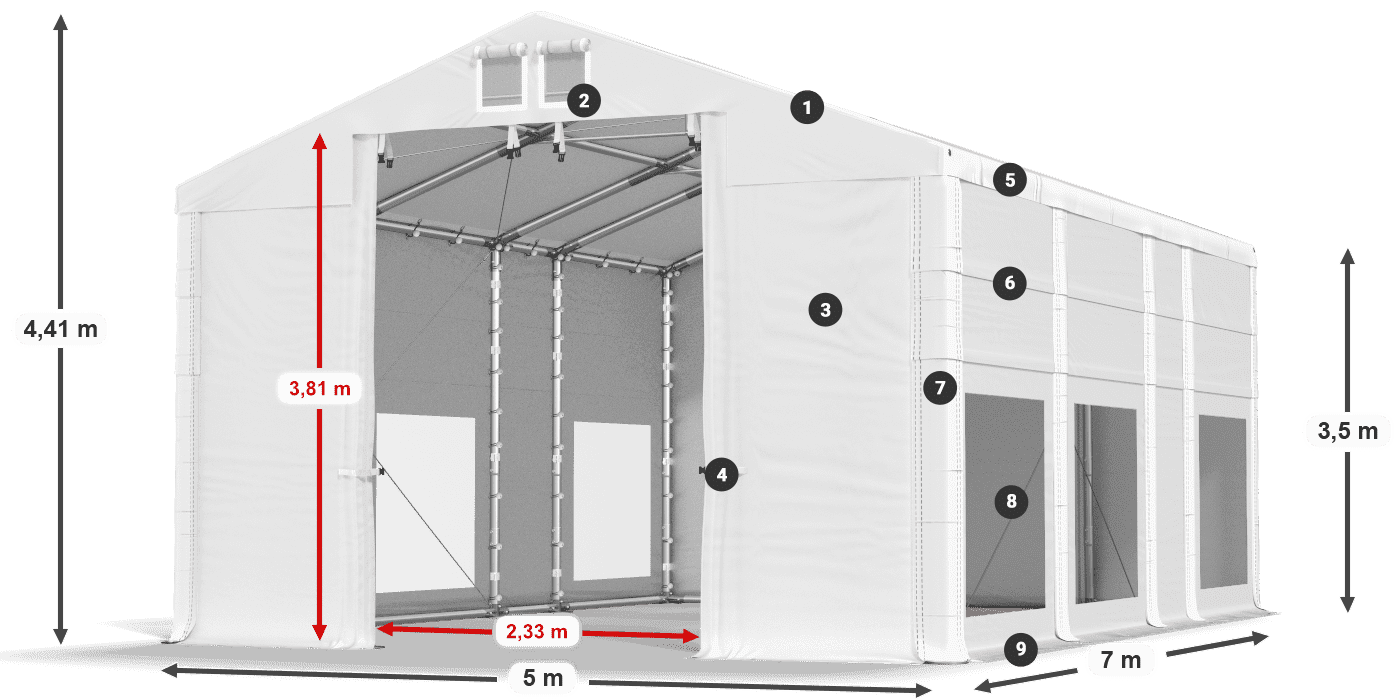 Tetto: MS 580 PVC Pareti: MS 580 PVC 3.5m leggenda
