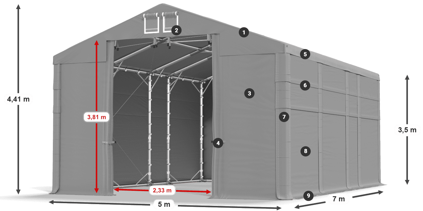 Tetto: MS 580 PVC Pareti: SD 500 PVC 3.5m leggenda