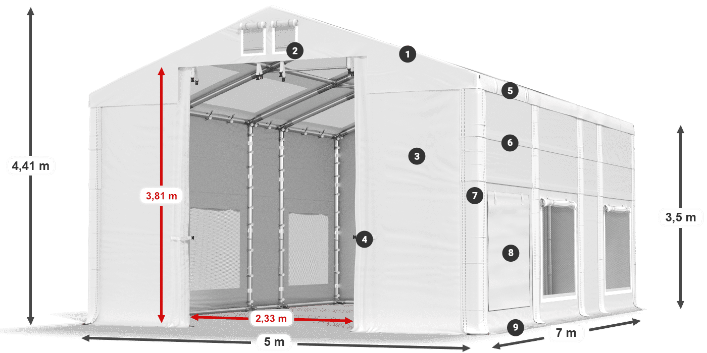 Tetto: MS T 580 PVC Pareti: SD M 500 PVC 2.5m leggenda