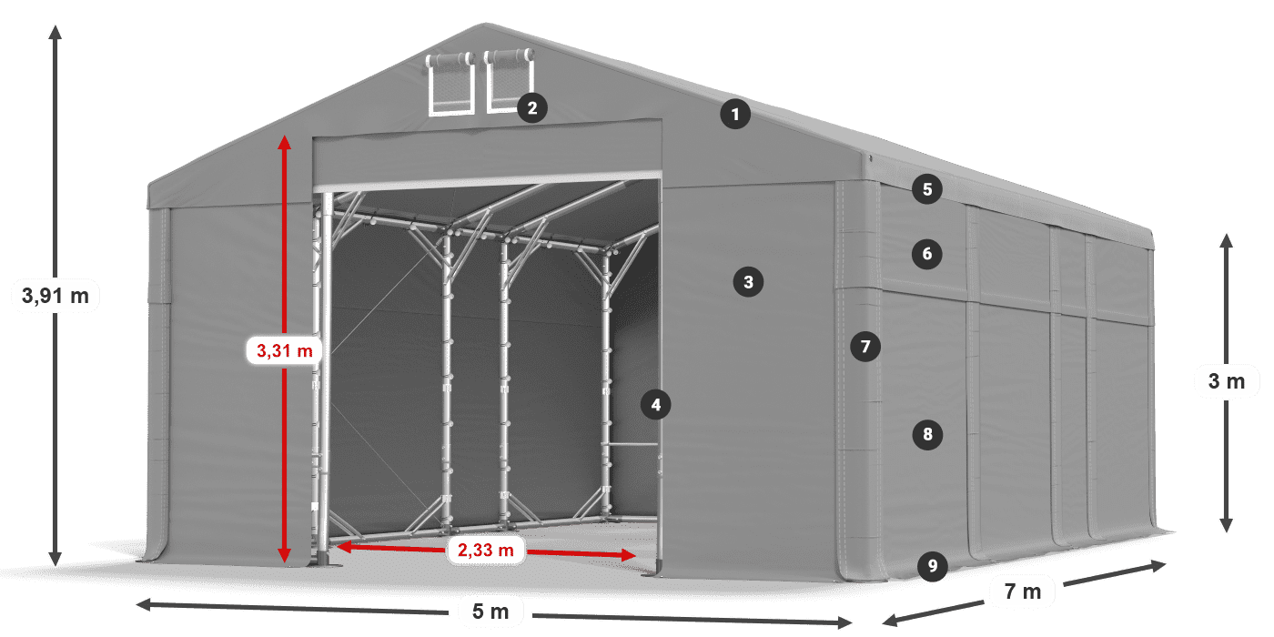 Tetto: FR 620 PVC Pareti: MS 580 PVC 3m leggenda