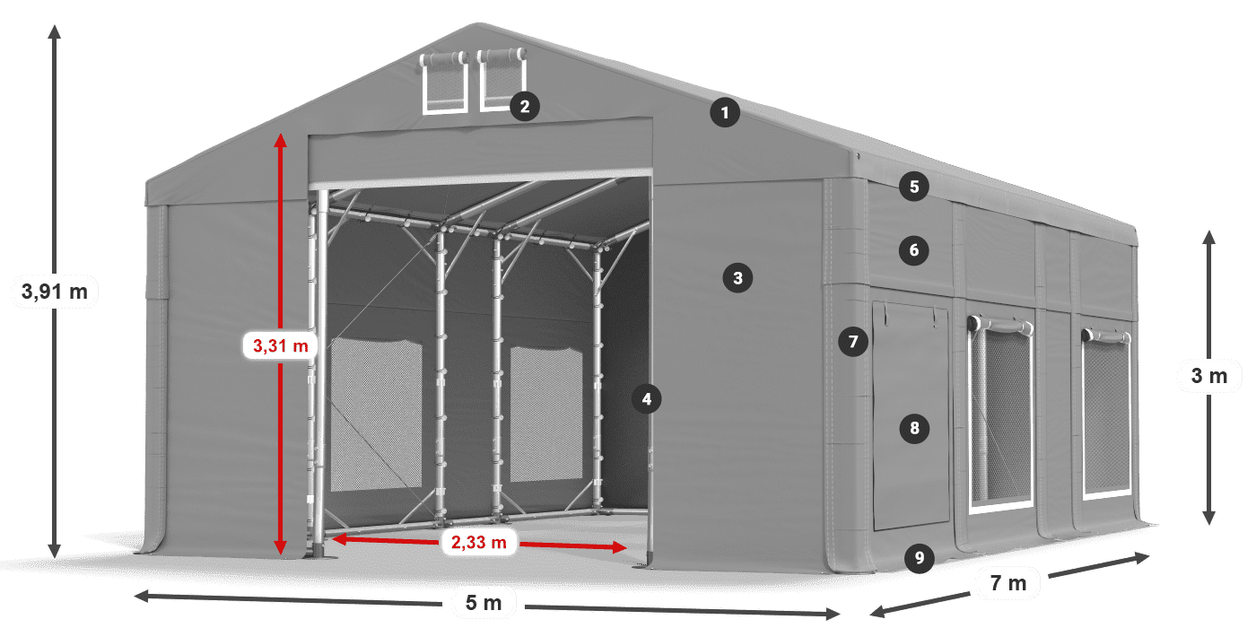 Tetto: FR 620 PVC Pareti: SD 500 PVC 3m leggenda
