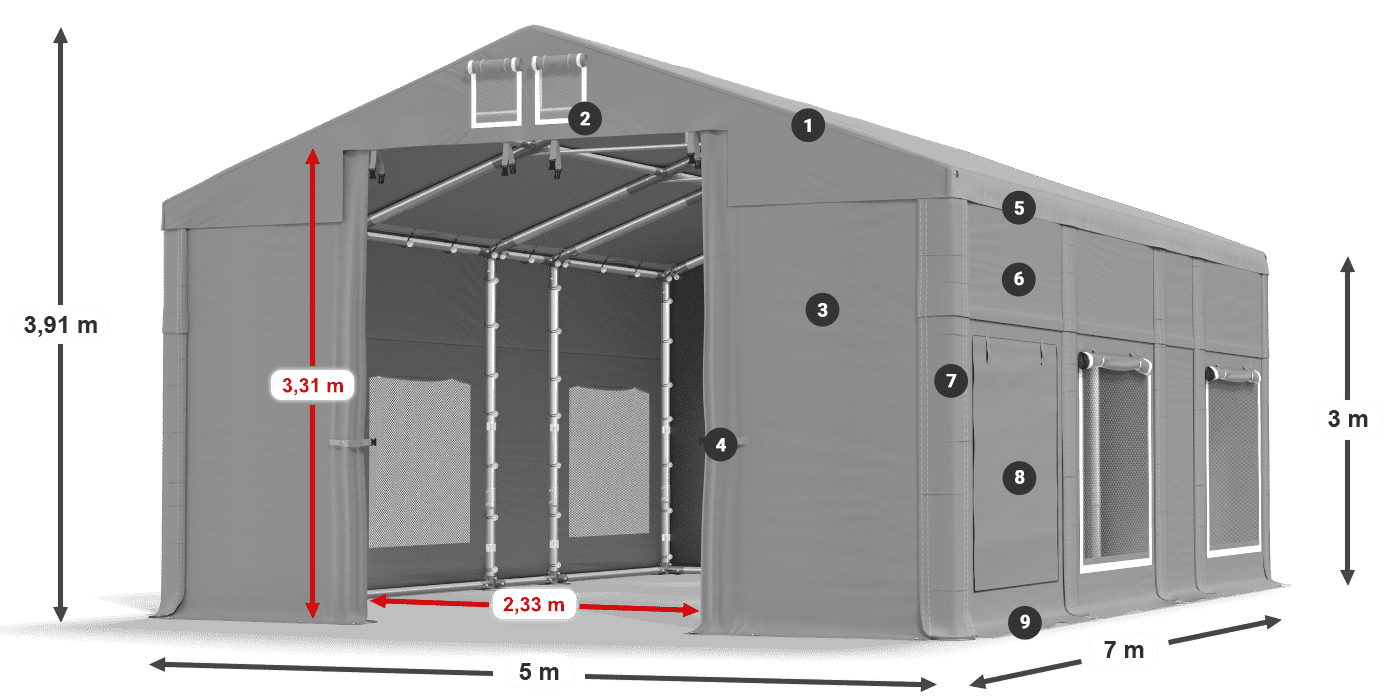 Tetto: FR 620 PVC Pareti: SD 500 PVC 3m leggenda