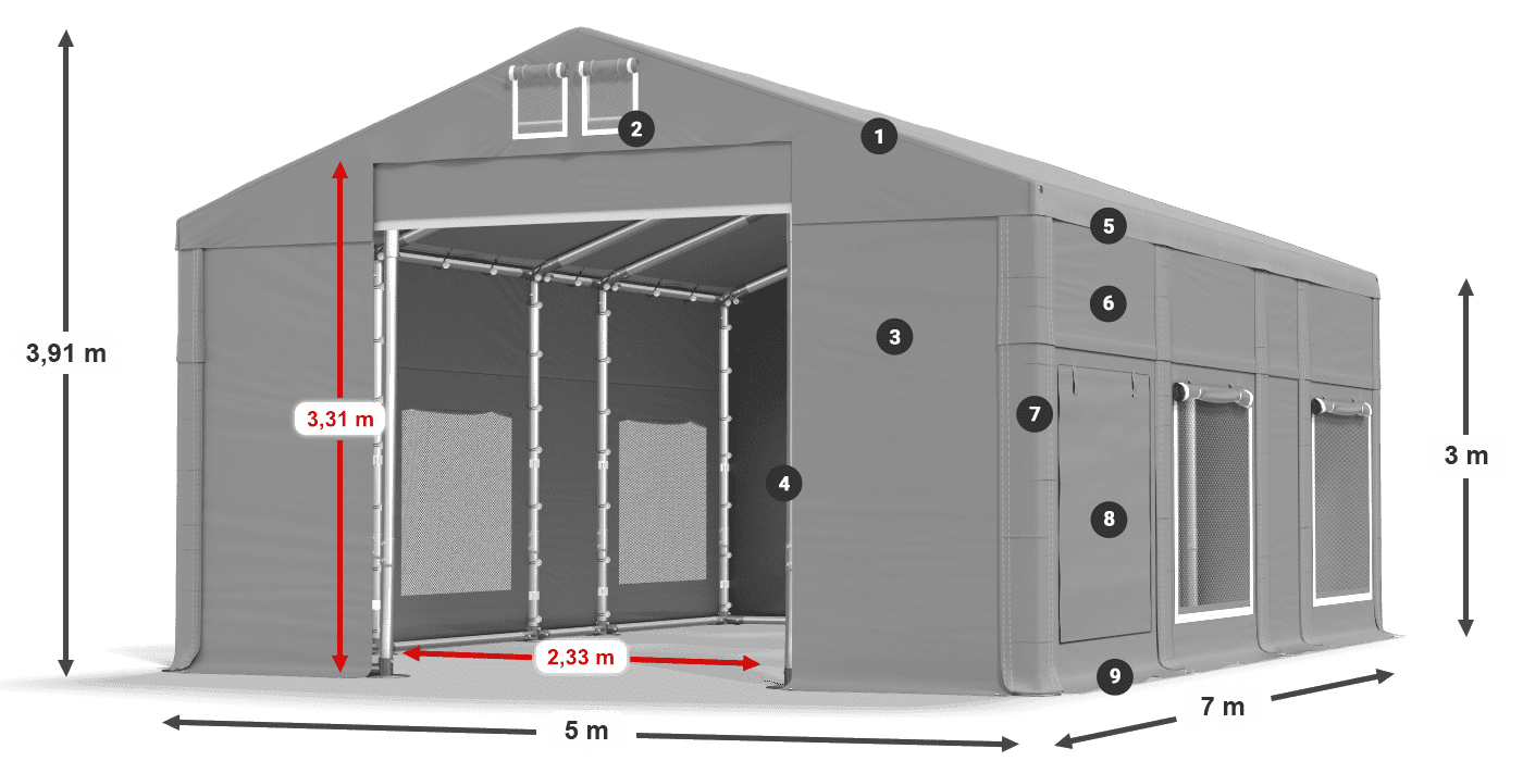 Tetto: FR 620 PVC Pareti: SD 500 PVC 3m leggenda