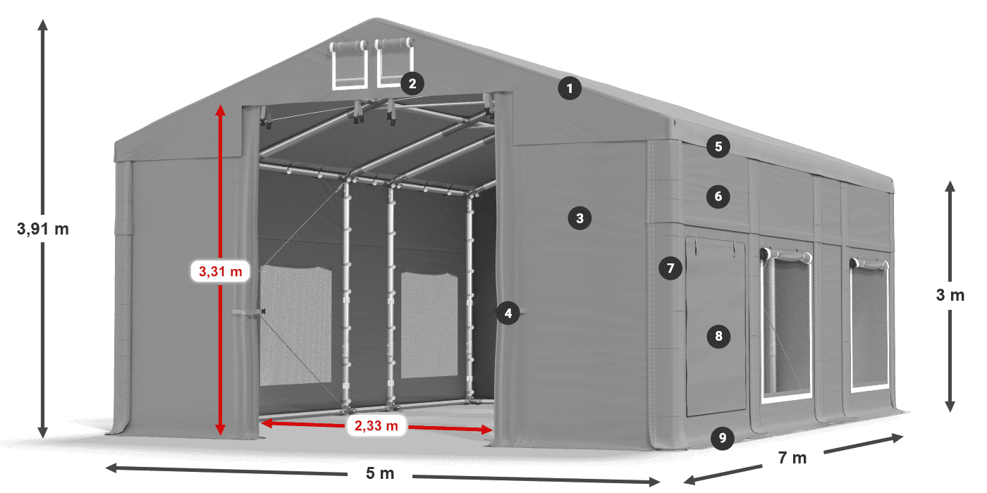Tetto: FR 620 PVC Pareti: SD 500 PVC 3m leggenda