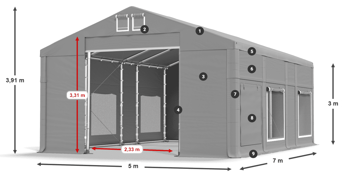 Tetto: FR 620 PVC Pareti: SD 500 PVC 3m leggenda