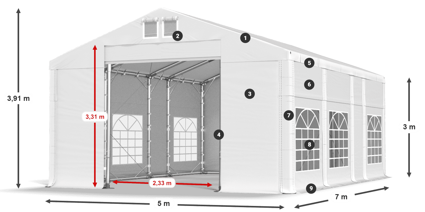 Tetto: MS 580 PVC Pareti: FR 620 PVC 3m leggenda