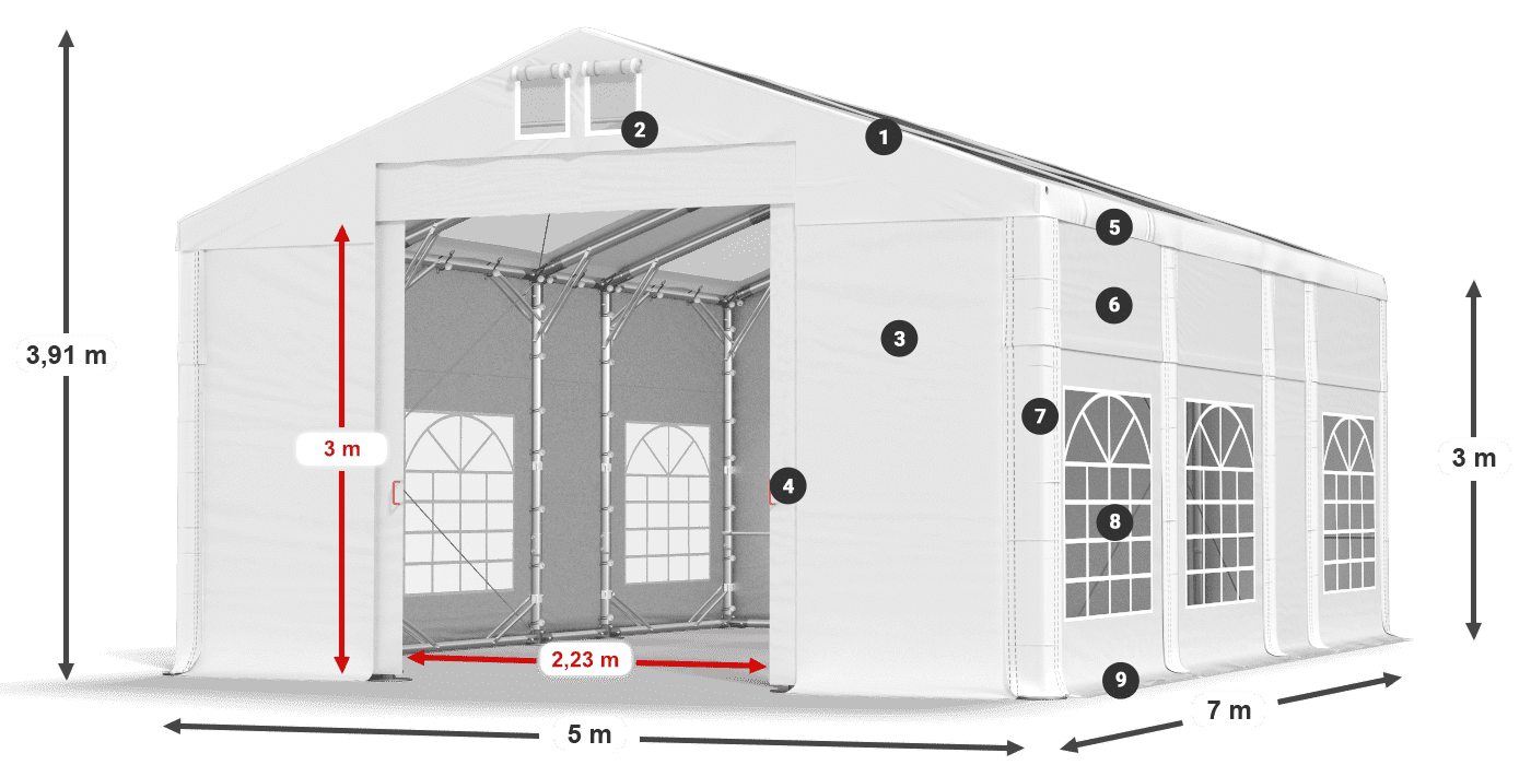 Tetto: MS T 580 PVC Pareti: FR 620 PVC 3m leggenda