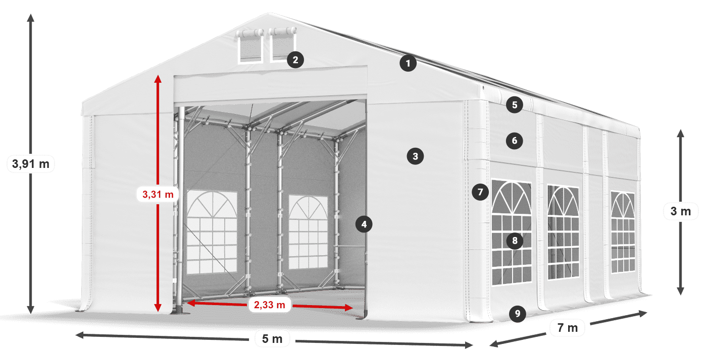 Tetto: MS T 580 PVC Pareti: FR 620 PVC 3m leggenda