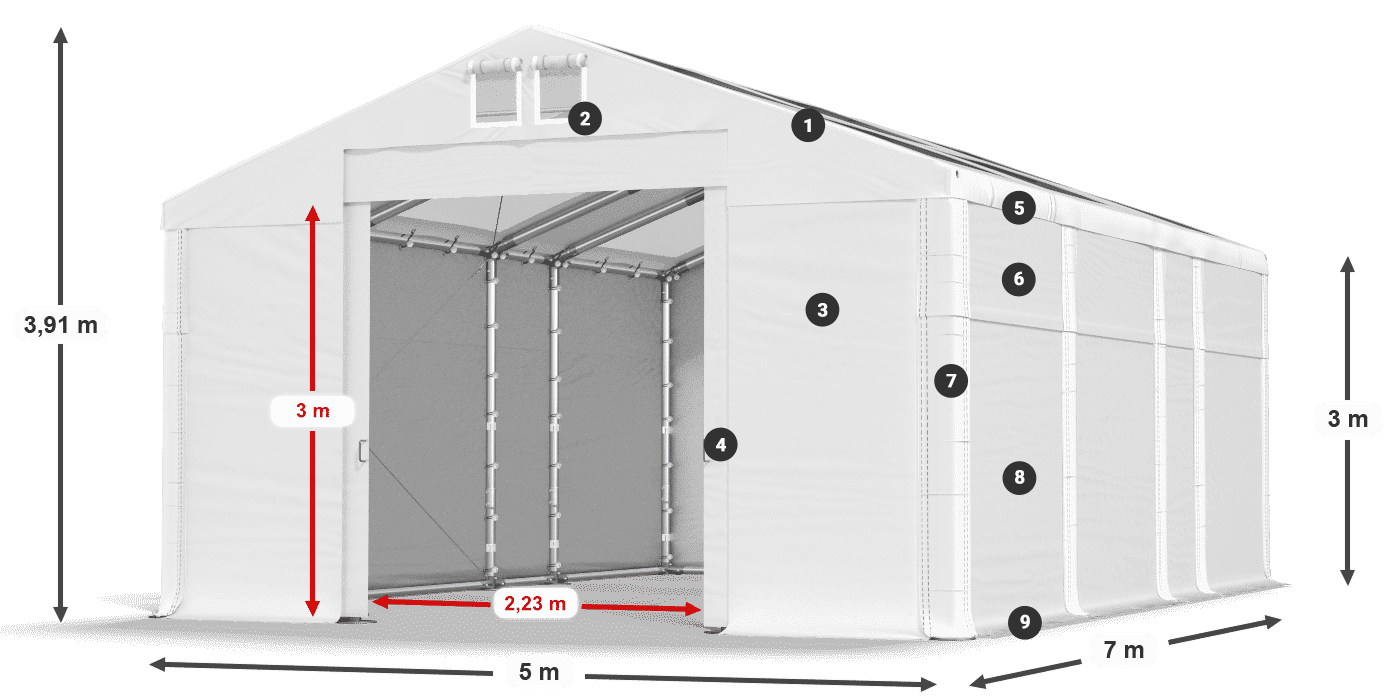Tetto: MS T 580 PVC Pareti: FR 620 PVC 3m leggenda