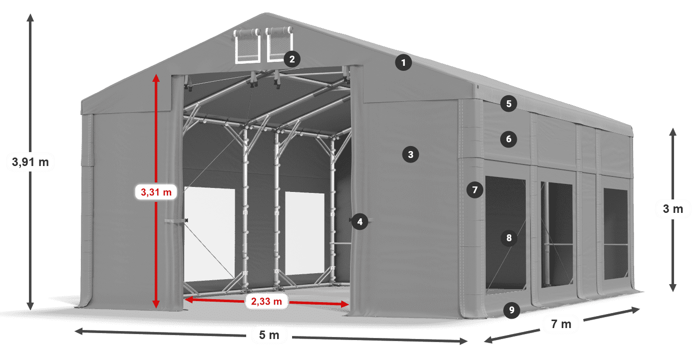 Tetto: MS 580 PVC Pareti: MS 580 PVC 3m leggenda