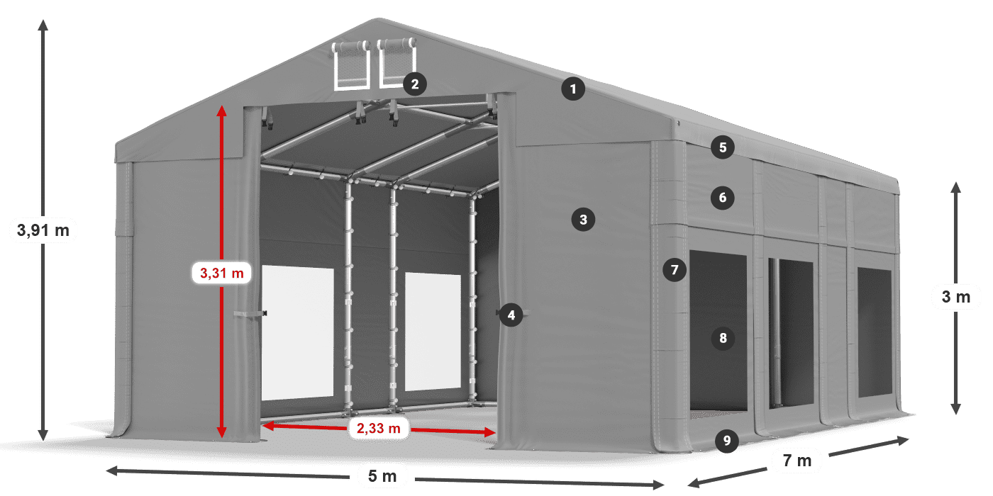 Tetto: MS 580 PVC Pareti: MS 580 PVC 3m leggenda