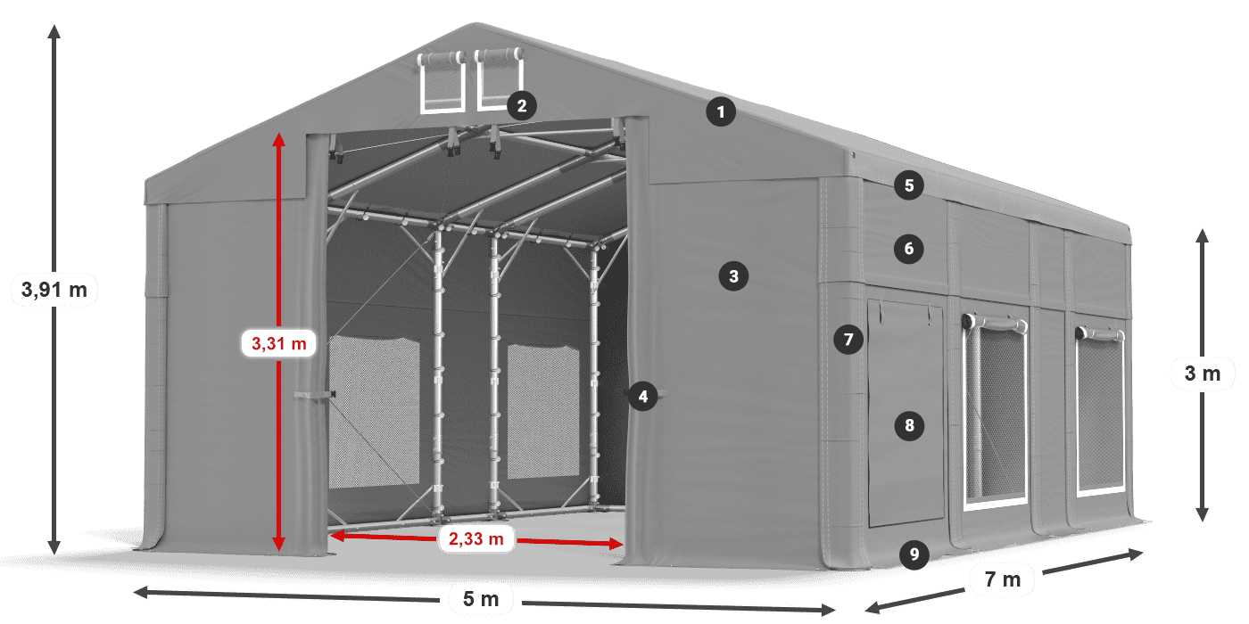 Tetto: MS 580 PVC Pareti: SD M 500 PVC 3m leggenda