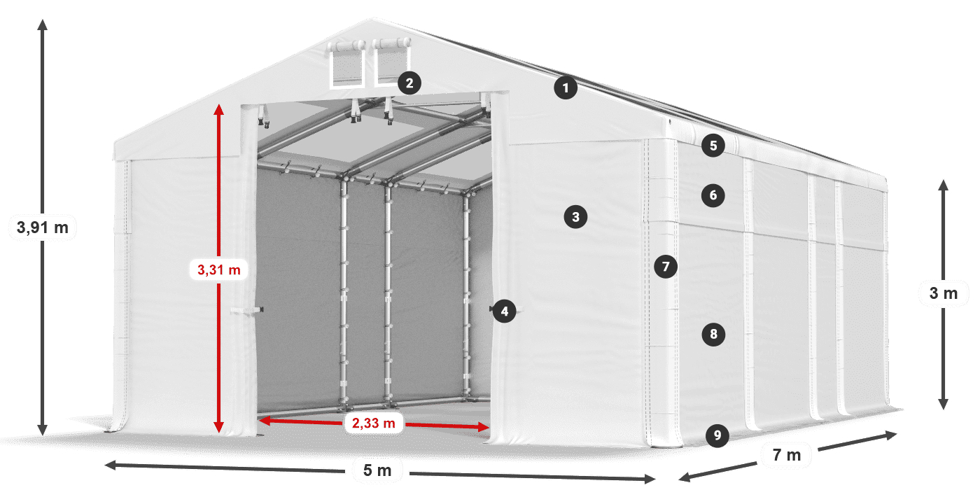 Tetto: MS T 580 PVC Pareti: SD 500 PVC 3m leggenda