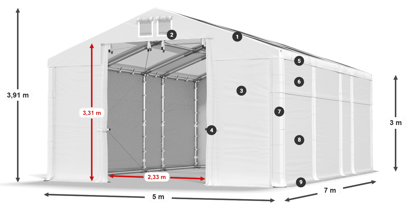 Tetto: MS T 580 PVC Pareti: SD 500 PVC 3m leggenda