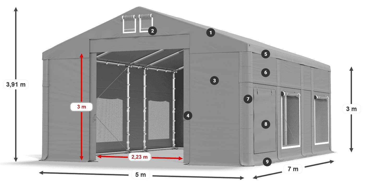 Tetto: MS 580 PVC Pareti: SD M 500 PVC 3m leggenda