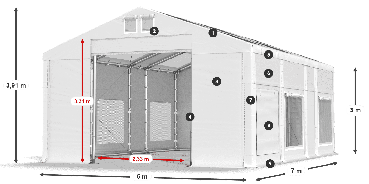 Tetto: MS T 580 PVC Pareti: SD M 500 PVC 3m leggenda