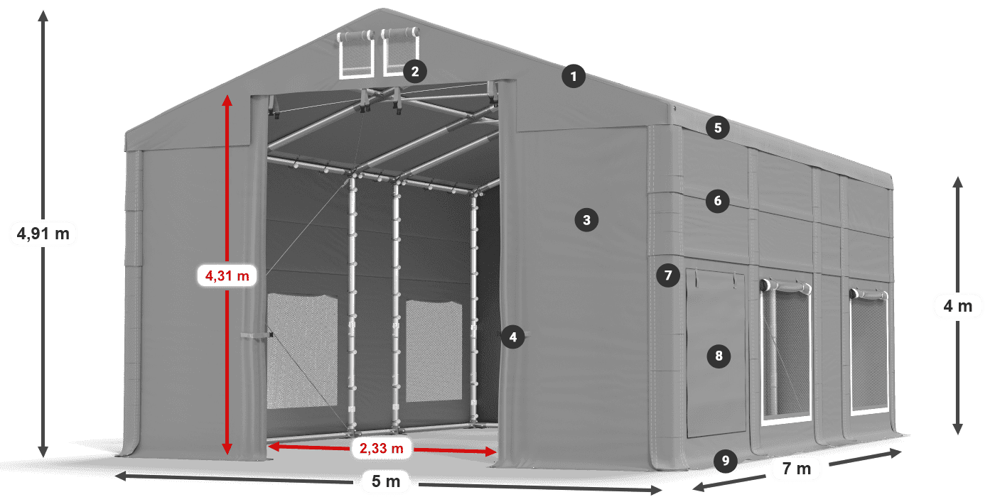 Tetto: FR 620 PVC Pareti: SD 500 PVC 4m leggenda