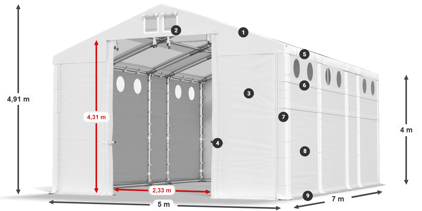 Tetto: MS T 580 PVC Pareti: FR O 620 PVC 4m leggenda