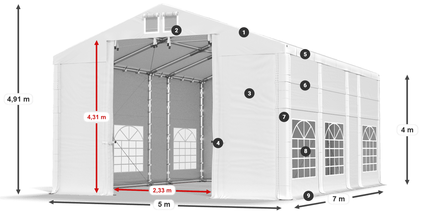 Tetto: MS 580 PVC Pareti: FR 620 PVC 4m leggenda