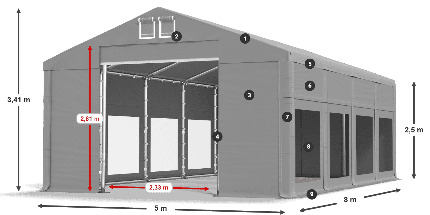 Tetto: FR 620 PVC Pareti: MS 580 PVC 2.5m leggenda