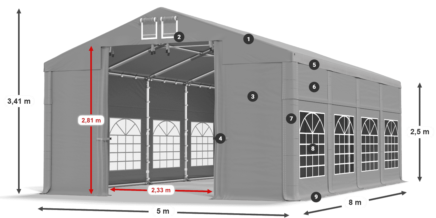 Tetto: FR 620 PVC Pareti: SD 500 PVC 2.5m leggenda