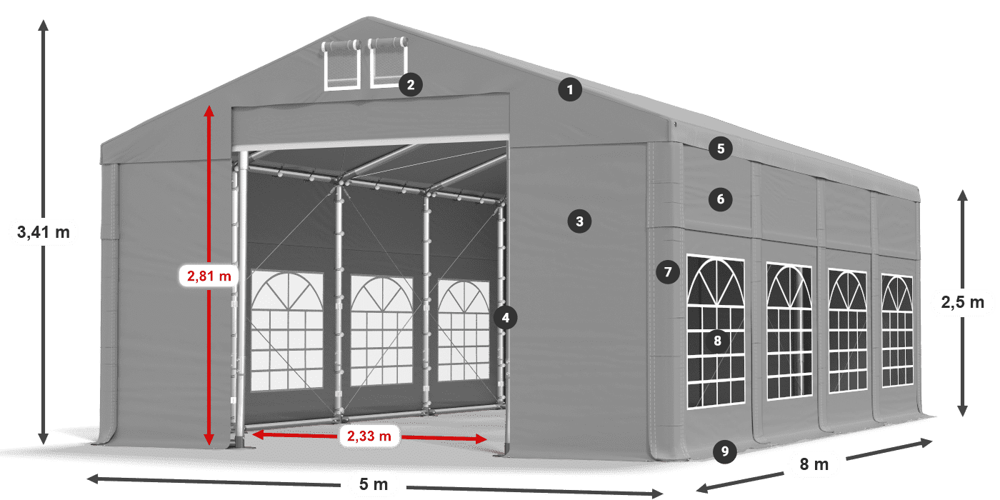 Tetto: FR 620 PVC Pareti: SD 500 PVC 2.5m leggenda