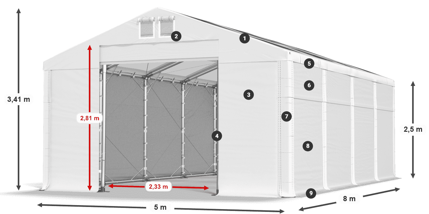 Tetto: MS T 580 PVC Pareti: SD 500 PVC 2.5m leggenda