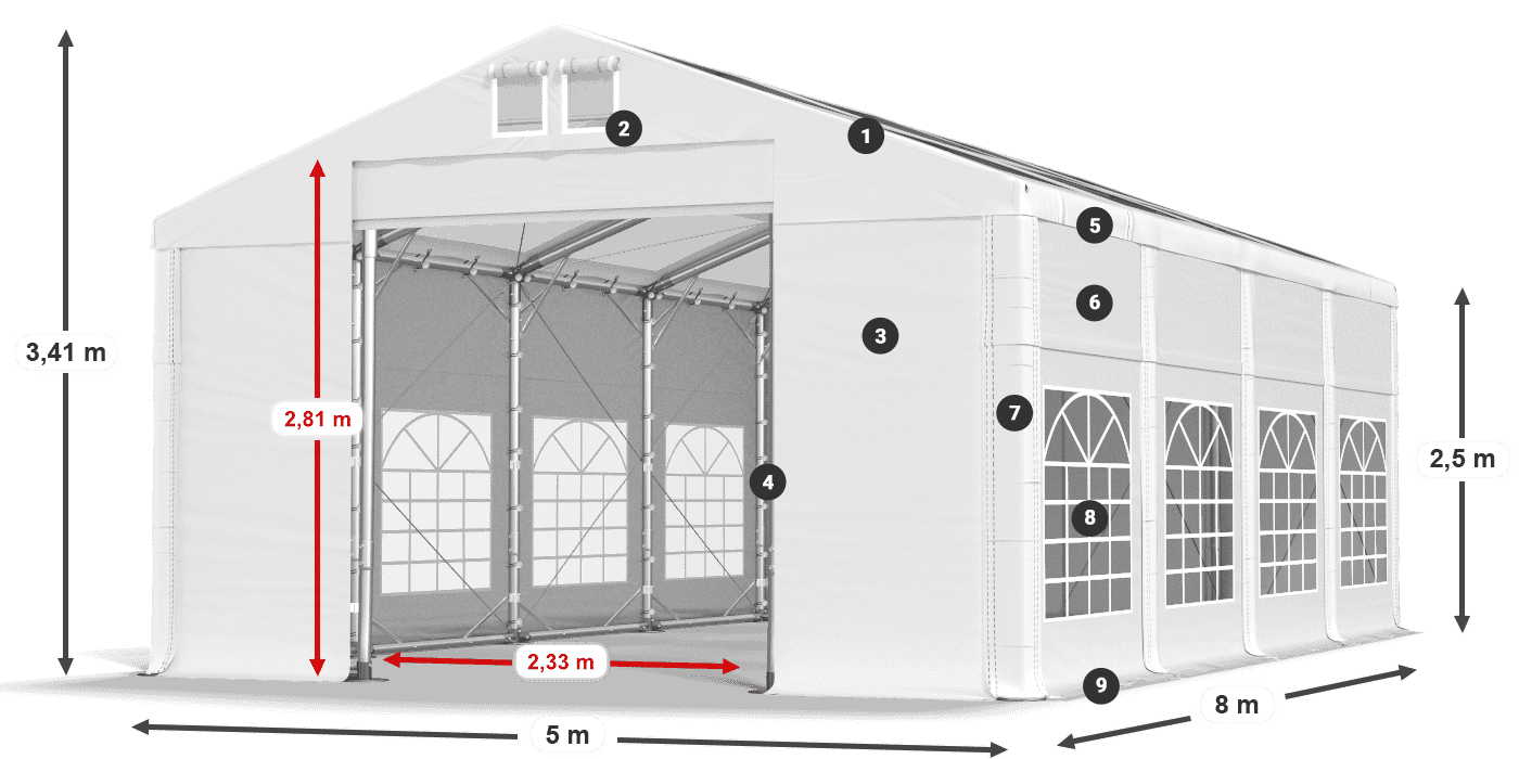 Tetto: MS 580 PVC Pareti: SD 500 PVC 2.5m leggenda
