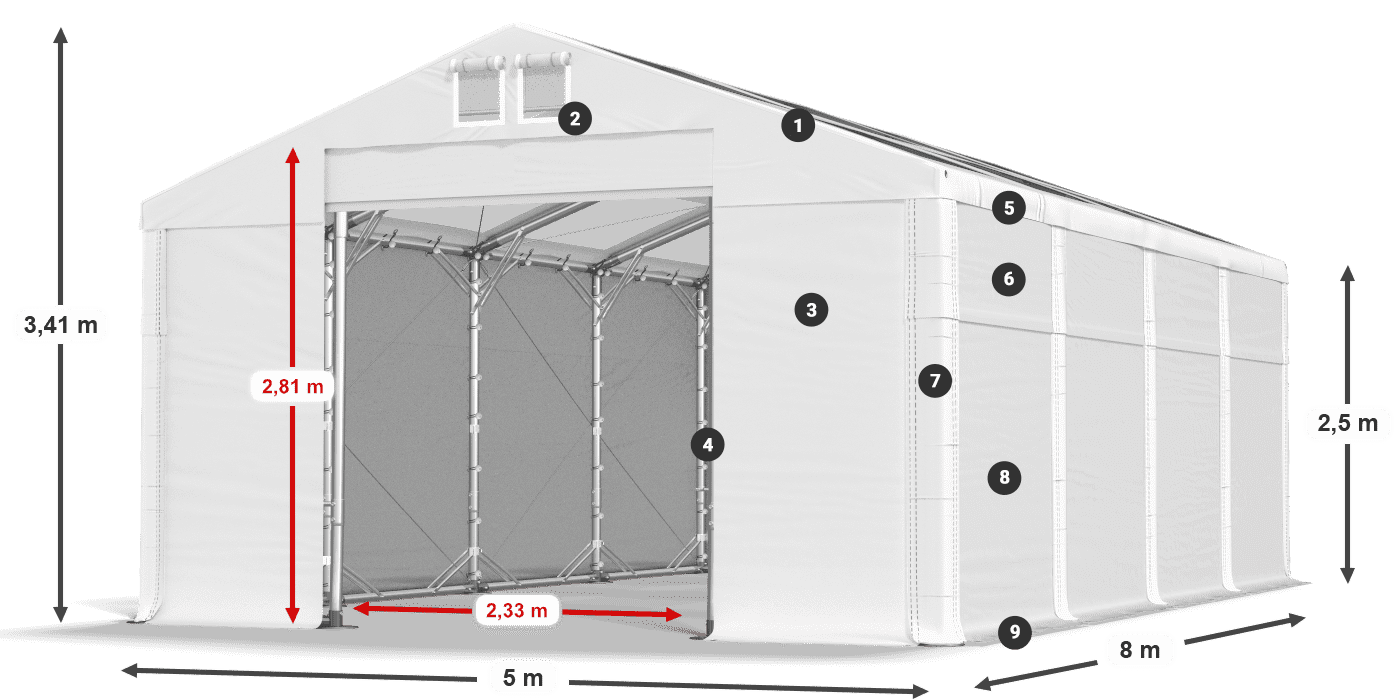 Tetto: MS T 580 PVC Pareti: SD 500 PVC 2.5m leggenda