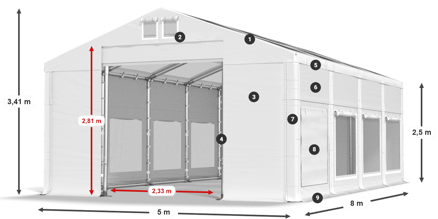 Tetto: MS T 580 PVC Pareti: SD M 500 PVC 2.5m leggenda