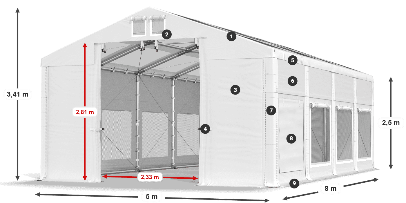 Tetto: MS T 580 PVC Pareti: SD M 500 PVC 2.5m leggenda