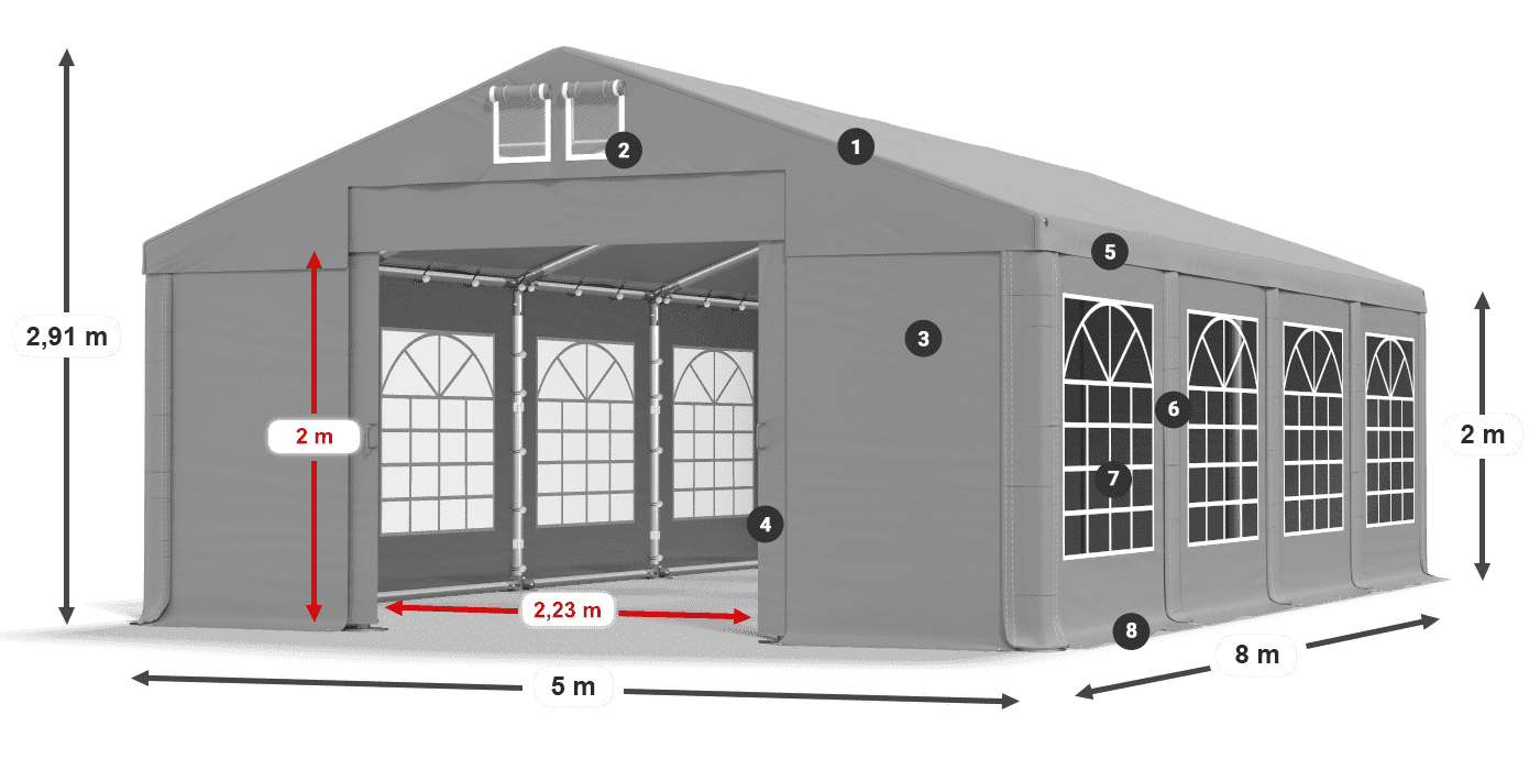 Tetto: FR 620 PVC Pareti: SD 500 PVC 2m leggenda