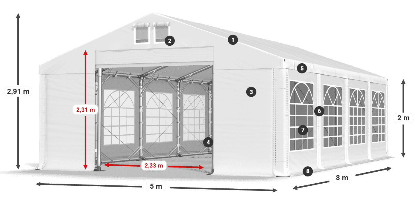 Tetto: MS 580 PVC Pareti: FR 620 PVC 2m leggenda