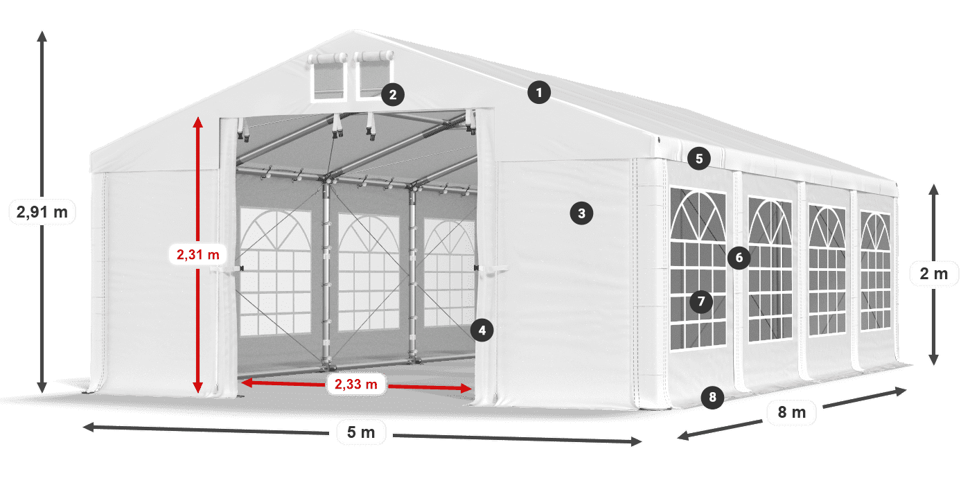 Tetto: MS 580 PVC Pareti: FR 620 PVC 2m leggenda
