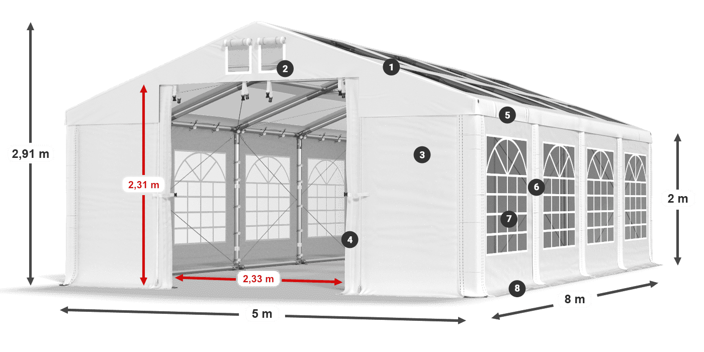 Tetto: MS T 580 PVC Pareti: FR 620 PVC 2m leggenda