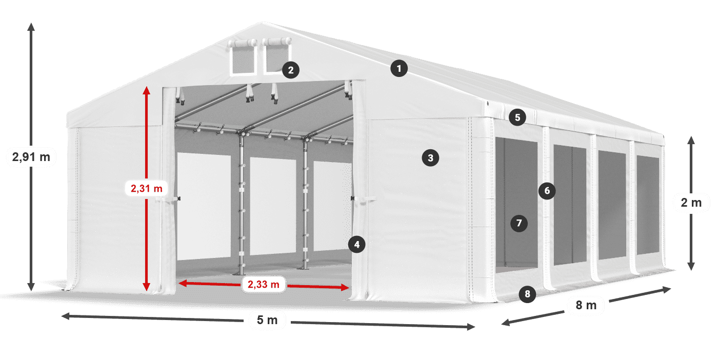 Tetto: MS 580 PVC Pareti: MS 580 PVC 2m leggenda